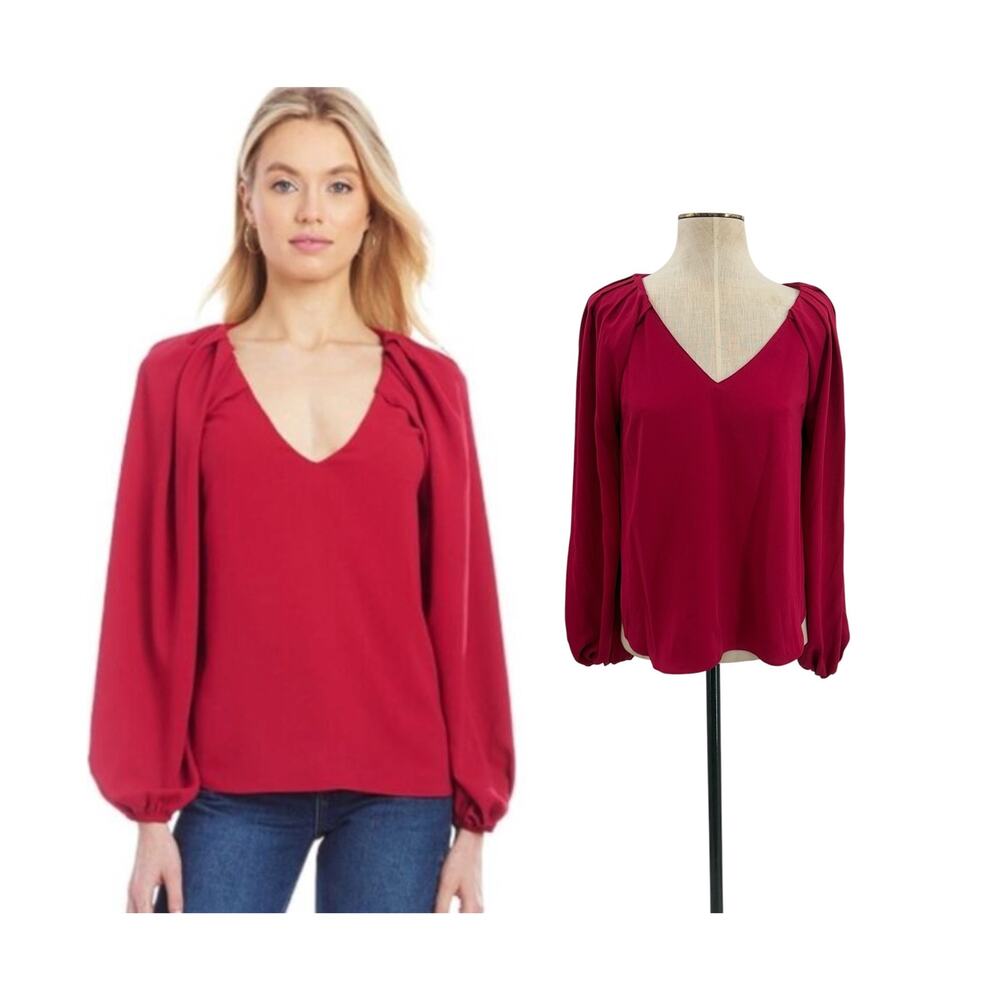 Amanda Uprichard Esmerelda Persian Red Balloon Sleeve‎ Top Blouse Size XS